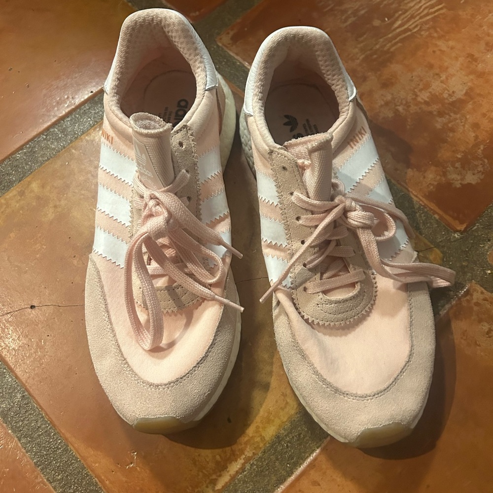 Adidas Women's Soft Pink and White Sneakers